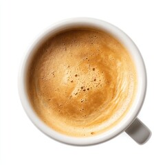 Photo of a *milk coffee* in a white cup, top view, no shadow, isolated on a white background --ar 1:1 --v 7.0