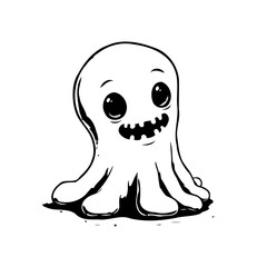 Whimsical halloween vector illustration with smiling ghost character for seasonal design and