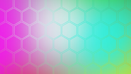 Abstract hexagonal pattern with a vibrant gradient of pink to green