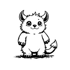 Whimsical horned creature illustration on white a delightful character for childrens books or