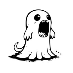 Whimsical monochrome apparition with an expressive face makes a spooky yet endearing halloween