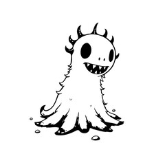 Whimsical monster illustration in black and white for children's book or playful designs with