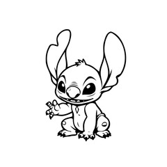 Whimsical Outlined Extraterrestrial Character Illustration Creating a Monochromatic Image for