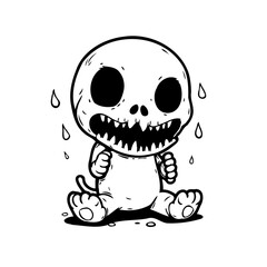 Whimsical skeleton character illustration expressing fear and anxiety with exaggerated features in