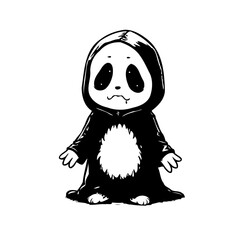 Obraz premium Whimsical spectral panda illustration isolated on white canvas evokes playful spooky emotions for