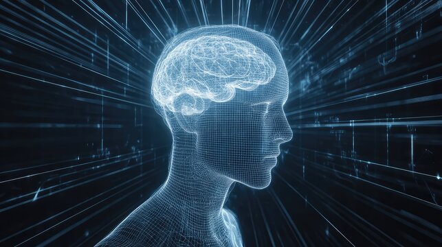 neurotechnology futuristic brainwave scan holographic projection