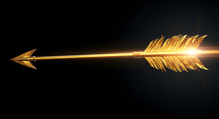 Golden Arrow with Feathers - Glowing Ancient Weapon