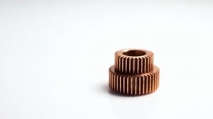 Copper Gear Assembly on Pure White Background, Sharp Focus, Minimalist Product Photography