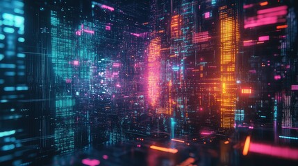 Fototapeta premium dystopian cyberpunk style data cluster manipulation