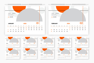 Modern professional 2026 desk calendar design, 2026 abstract desk calendar design template
