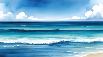 Obraz premium Blue ocean with clouds in the sky illustration watercolor