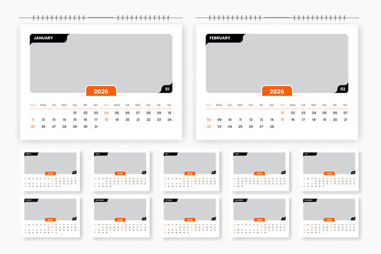 Modern professional 2026 desk calendar design, 2026 abstract desk calendar design template