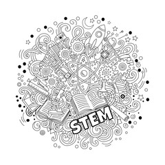Creative STEM Doodle Illustration Featuring Science, Technology, Engineering, and Mathematics Concepts