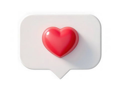 A red heart inside a white speech bubble, isolated on transparent background