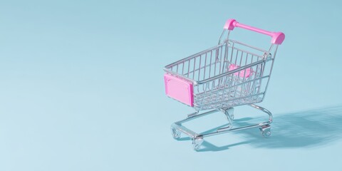 The stylish pink shopping cart against a minimalist blue background.