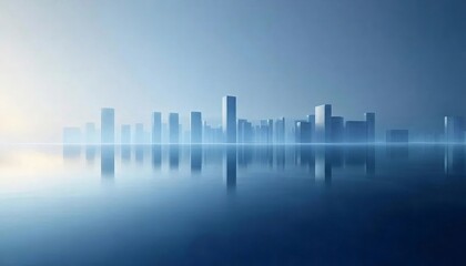 Obraz premium 滑らかな青に映る都市景観のシルエット
