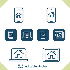 Smart Home Icons. House, Technology, Smartphone, Laptop, Tablet Icon