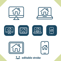 Smart Home Icons. House, Technology, Smartphone, Computer, Laptop, Tablet Icon