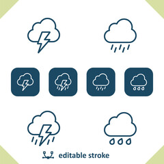 Weather Icons. Cloud, Cloudy, Lightning Bolt, Rain, Raining, Storm