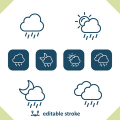 Weather Icons. Raining, Rain, Cloud, Sun, Day, Moon, Night