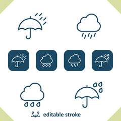 Weather Icons. Raining, Rain, Cloud, Umbrella