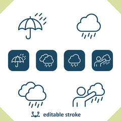 Weather Icons. Raining, Rain, Cloud, Weatherman, Weather Man, Meteorologist, Umbrella