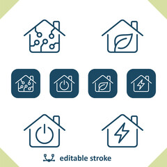 Real Estate Icons. House, Houses, Building, Smart Home, Leaf, Power Button, Electricity Icon