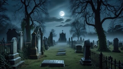 halloween night scene with cemetery