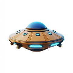 Cartoonish, light brown, flying saucer with teal accents