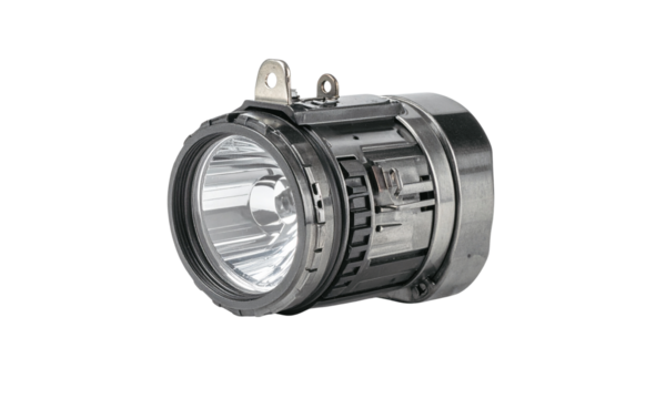 Bright metal LED flashlight and black plastic light equipment