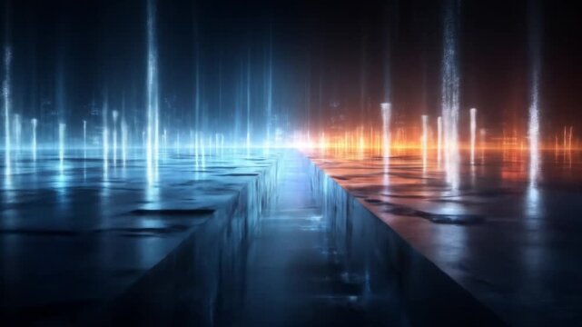 Neon cityscape pathway