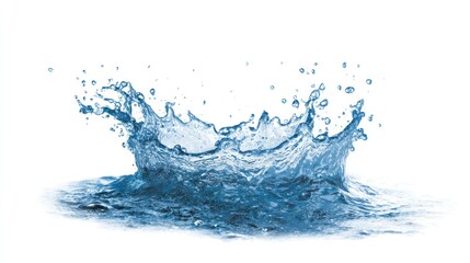 Splash of Water with Rich Blue Tones Against Pure White Background