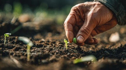 Hand Planting Seedling into Fertile Soil for Sustainable Agriculture