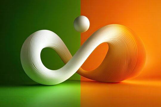 Abstract infinity symbol, white and orange, on a green and orange background