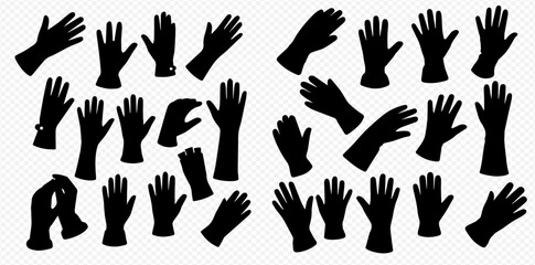 Collection of black glove silhouettes in various poses and lengths against a transparent background.