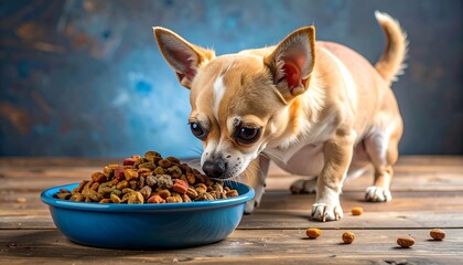 Chihuahua eating dog food