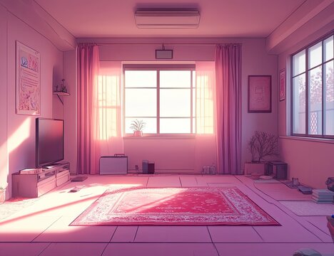 Pastel-toned room, sunlight,  anime style