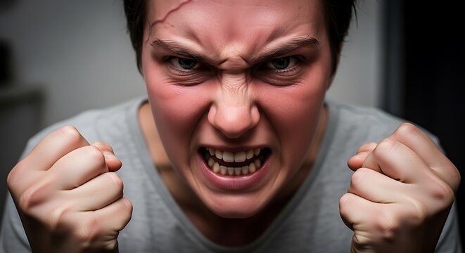 Angry Woman Fists Raised.