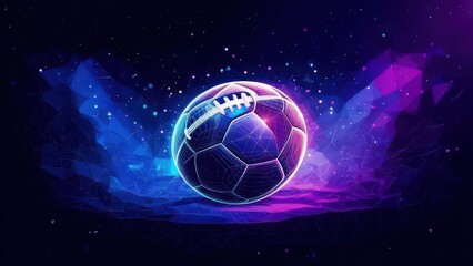Futuristic fusion football with neon glow and geometric design, a perfect concept for sports marketing and digital game design, full of energy and power