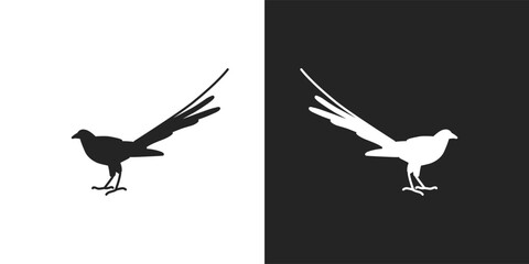 black and white bird logo, icon. animal, fly, flying, nature, feather, wild, wildlife, fauna, wing, sticker, clipart, flat, vector illustration.