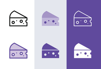 Cheese icon. Cheese wedge symbol in 4 styles - solid, outline, flat, duotone.