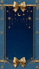 紺碧の背景に金の装飾が施されたお祝いフレーム