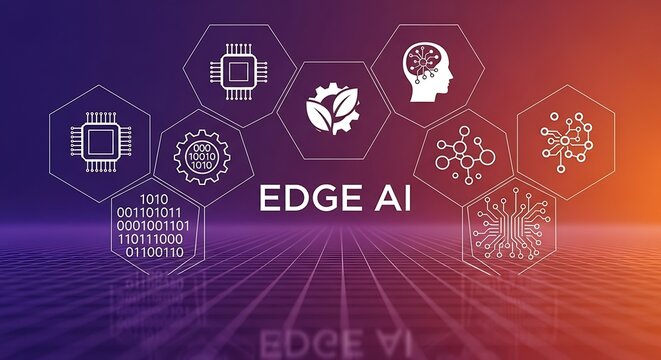 Edge ai technology concept with interconnected icons representing ai, data, and processing