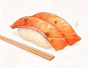 サーモン寿司と箸のシンプルでおいしいイラスト