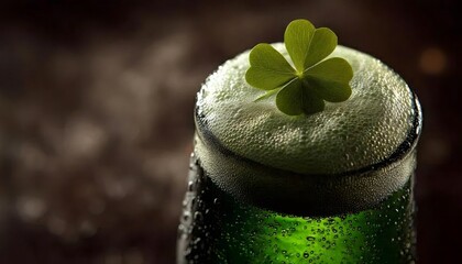 緑色ビールの上に置かれたシャムロックの葉