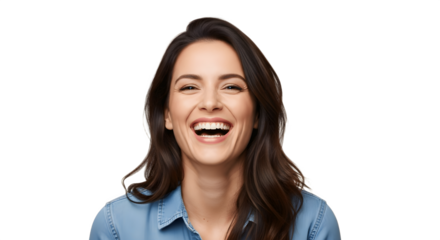Portrait of a beautiful young woman laughing heartily.