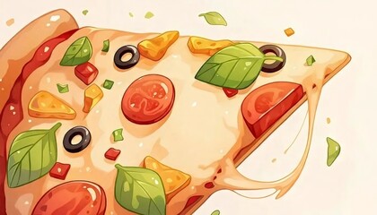 新鮮なトッピングの美味しいピザスライス