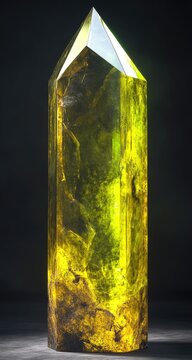 A vibrant, luminous, golden crystal obelisk