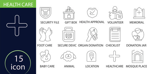 Naklejka premium template Essential Healthcare, Medical, and Charity Icon Pack for Wellness Projects