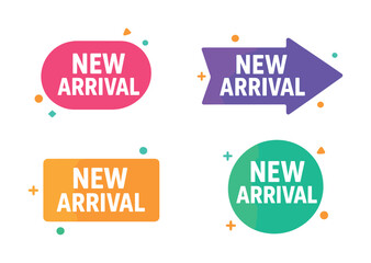 Colorful new arrival badges on white background